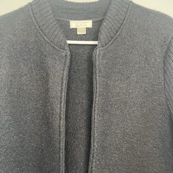 Vintage Christopher & Banks Women 100% Wool Cardigan Full Zip Sz L Black Japan - Picture 7 of 11